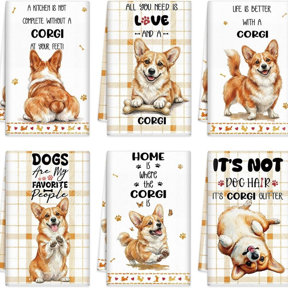 6 Pcs Corgi Kitchen‎ Towels Gifts for Corgi Dog Lovers
